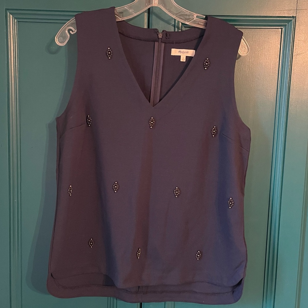 Madewell navy tank blouse w beading sz large